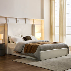 English Elm Caron Upholstered Wingback Bed - 54" High Headboard, Minimalist Design, Textured Ivory Chenille, Easy Assembly B083P340880