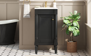 English Elm 18" French Style Vanity with Ceramic Sink Soft Close Door and Adjustable Shelf Black N710P415332B