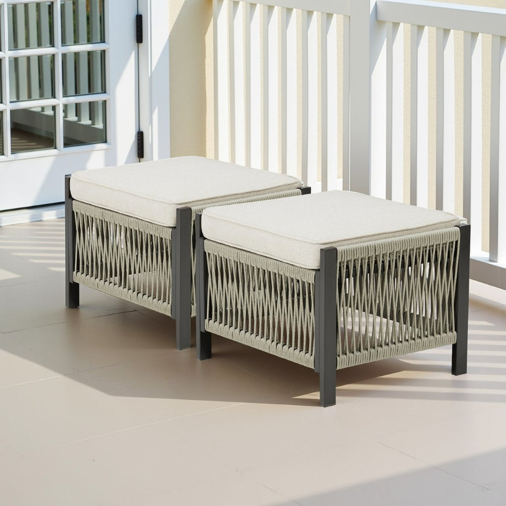 English Elm Outdoor Pe Wicker Patio Ottoman Set of 2 with Cushions for Deck or Backyard T3773P419405