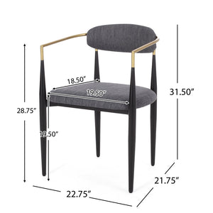 English Elm Dining Arm Chairs Set of 2 Gold Accent Iron Frame Upholstered Modern Minimalist N771P392272C