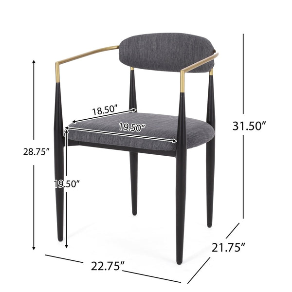 English Elm Dining Arm Chairs Set of 2 Gold Accent Iron Frame Upholstered Modern Minimalist N771P392272C