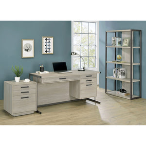 English Elm Brisley Weathered Whitewashed Grey Office Desk with Gunmetal Sled Base, 3-Drawer Ergonomic Storage (60") B062P333477