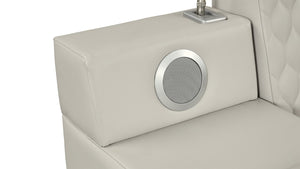 English Elm ZOYA Queen Beige smart multifunctional bed with massage chaise, Bluetooth, USB charging, storage B009S01006