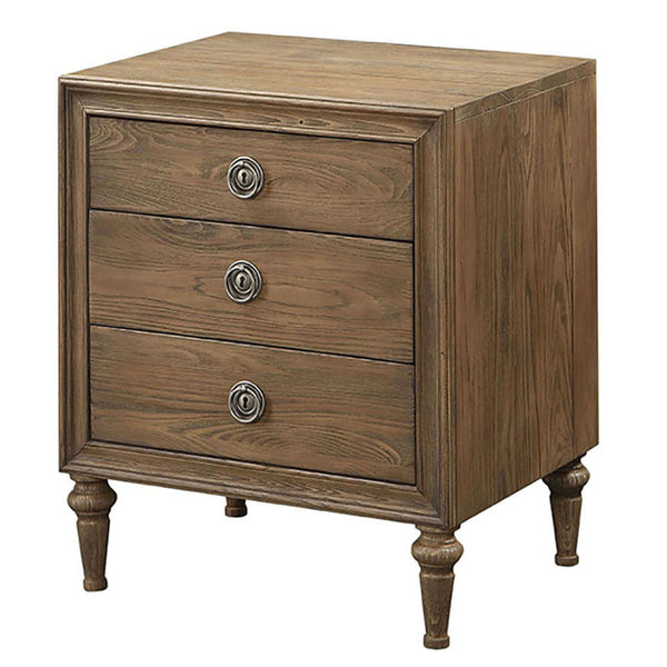 English Elm Reclaimed Oak Nightstand with 3 Drawers — Felt-Lined Top, Dovetail Craftsmanship, Metal Handles, Elegant Bedside Storage B062P189221