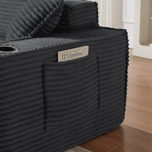English Elm 1seater Corduroy Cloud Sofa Compact Pocket Spring Chair for Studio Apartment Office Dark Gray W3396P434746