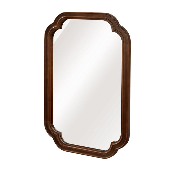 English Elm Black Walnut Solid Wood Frame Mirror with Rounded Corners for Bedroom or Entryway W2203P455260
