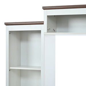 English Elm U-can Farmhouse Wall Unit with Barn Doors Built-in Power Outlets and Open Shelving White+Walnut SJ000154AAK