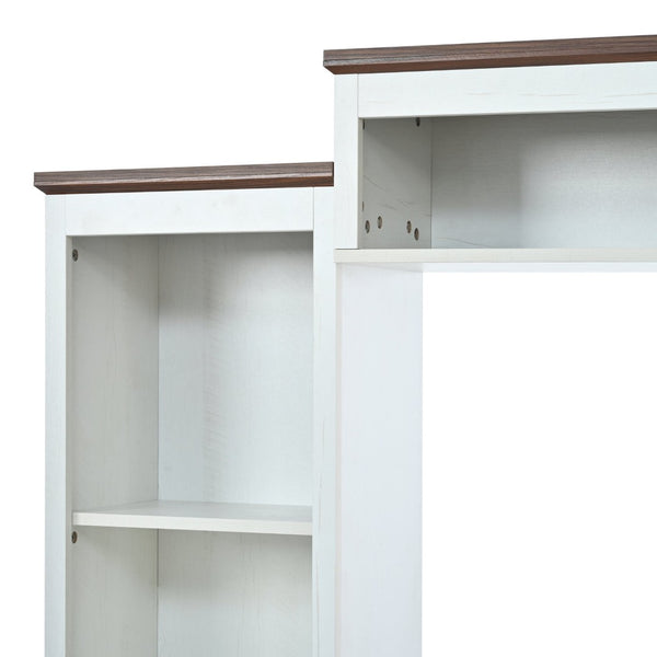 English Elm U-can Farmhouse Wall Unit with Barn Doors Built-in Power Outlets and Open Shelving White+Walnut SJ000154AAK
