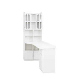 English Elm L-Shaped Corner Computer Desk with Hutch & Drawers, Space-Saving 2-in-1 Design and Ample Storage White W331S00169