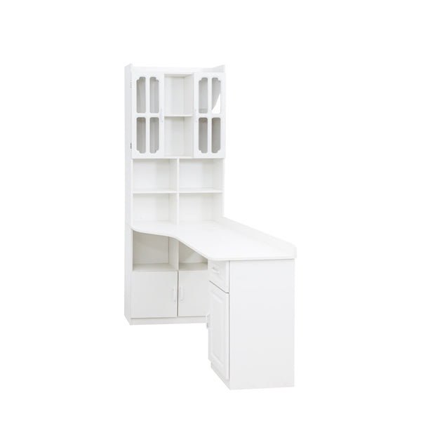 English Elm L-Shaped Corner Computer Desk with Hutch & Drawers, Space-Saving 2-in-1 Design and Ample Storage White W331S00169
