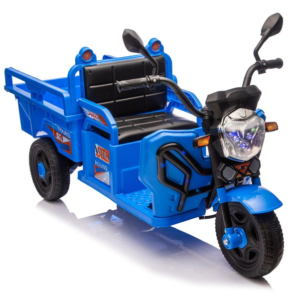 English Elm 12v Kids Electric Cargo Trike with Led Lights Wide Seat Anti-slip Wheels Toddler Ride On Blue W1578P336050