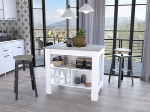 English Elm Brooklyn Kitchen Island With Three Concealed Shelves – Rustic Charm & Multi-Functional Design! B128P148880