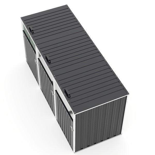 English Elm Garbage Bin Shed Galvanized Steel Enclosure Fits Three Cans with Lockable Waterproof Lid Dark Gray W1598P357716