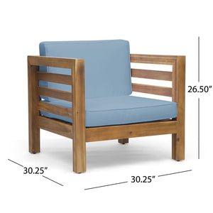 English Elm Christopher Knight Home® - OANA Outdoor Club Chair with Acacia Wood Frame, Removable Cushions, Slatted Design for Quick Drying Pecan+Blue 65546.00BLU