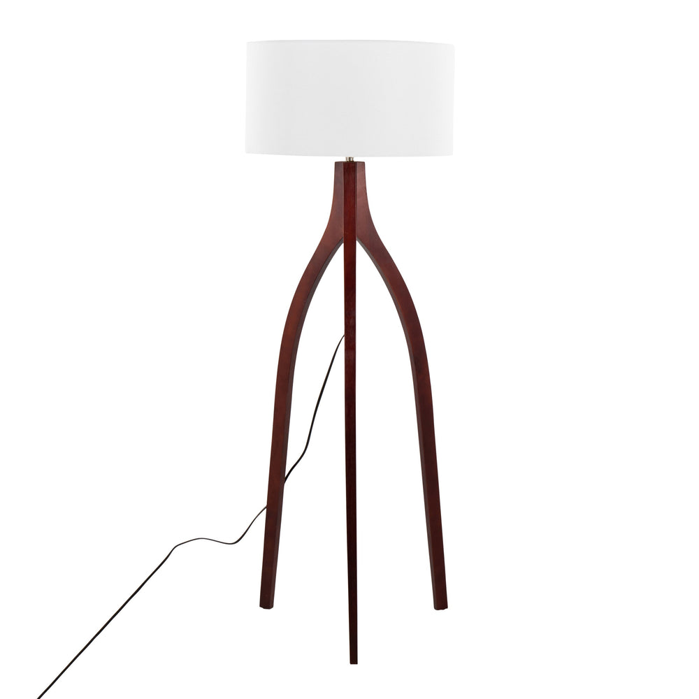 English Elm Wishbone Contemporary Floor Lamp with Linen Shade and Tripod Wood Base for Living Room Ambiance Walnut B202S01380