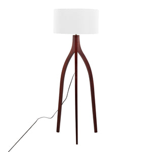 English Elm Wishbone Contemporary Floor Lamp with Linen Shade and Tripod Wood Base for Living Room Ambiance Walnut B202S01380