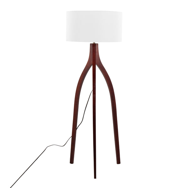 English Elm Wishbone Contemporary Floor Lamp with Linen Shade and Tripod Wood Base for Living Room Ambiance Walnut B202S01380