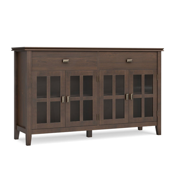 English Elm Artisan Solid Pine Four Door Buffet with Glass Panels for Dining Room Storage B136P439005