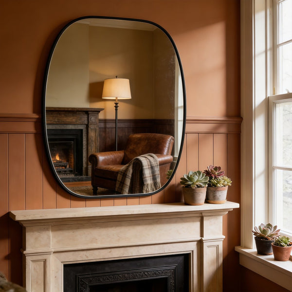 English Elm 30x40 Oval Wall Mirror Slim Metal Frame Distortion Free Glass Bathroom Entryway Accent Black W2203P476481