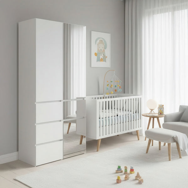 English Elm Elise Modular Wood Closet System with Mirror — White Melamine Durable Design, Ample Storage, Easy Assembly B040S00120