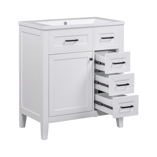 English Elm 30" Modern Bathroom Vanity with Sink Combo — Solid Rubberwood & MDF, 3 Drawers, Freestanding Contemporary Design White N725P246482K