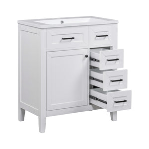 English Elm 30" Modern Bathroom Vanity With Sink Combo - Stylish White Cabinet, Ample Storage & Durable Design N725S999222K-6