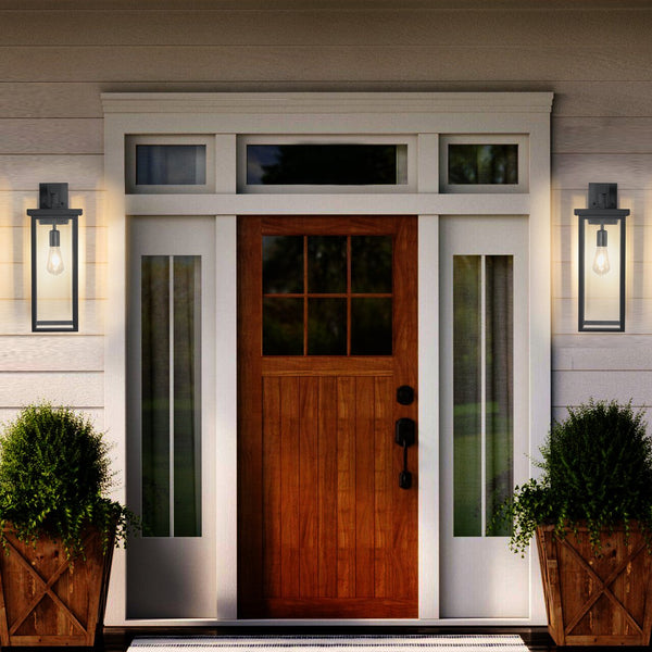 English Elm 20"(H) Set Of 2 Stylish Weatherproof Wall Lanterns - Modern Black Metal Sconces For Outdoor Spaces W2312P374776