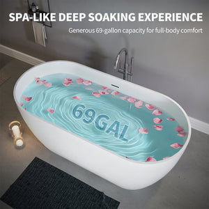 English Elm 63" Stone Resin Freestanding Soaking Tub Matte Sculpted Surface for Spa Bathroom W1920P412393