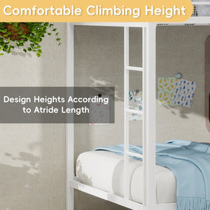 English Elm Multi Square Tube Iron Bunk Bed Full over Full, Sturdy White Metal Frame, Space-Saving Dual Sleep Solution W1935P360912