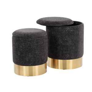 English Elm Marla Plush Nesting Ottoman Set with Gold Metal Base — Glam Contemporary Seating and Space-Saving Design Black B202P223730