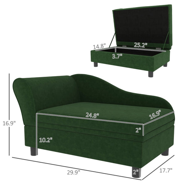 English Elm Pet Sofa with Lift Top Storage Tufted Flannel Cushion Eucalyptus Wood Frame T3971P407115