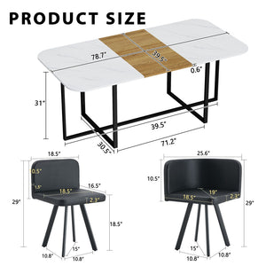 English Elm 9-piece Square Dining Set Faux Marble Wood Grain Table with 8 Pu Leather Chairs W3875S00143