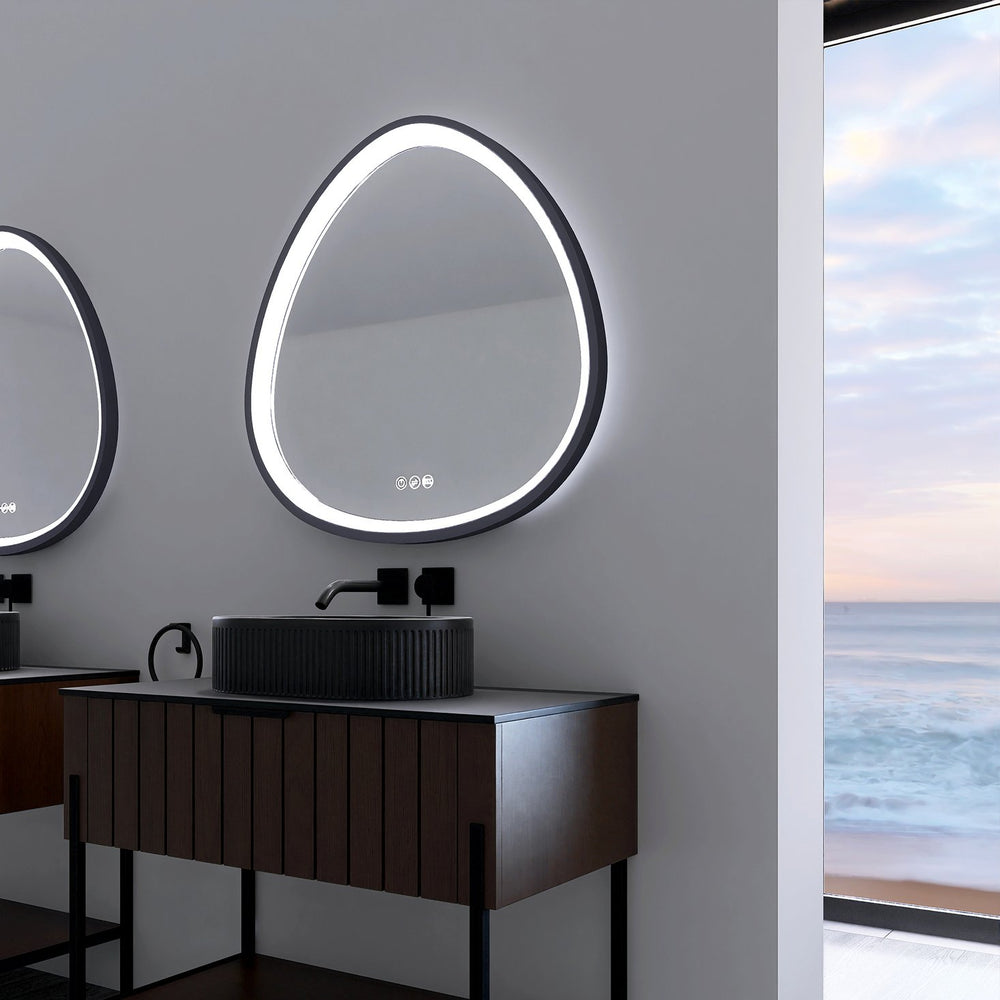 English Elm 32 32 in. Gunmetal Grey Framed LED Vanity Mirror — Dimmable, 3-Temp Anti-Fog, Hardwired Aluminum Frame W716P233470