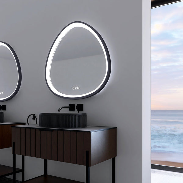 English Elm 32 32 in. Gunmetal Grey Framed LED Vanity Mirror — Dimmable, 3-Temp Anti-Fog, Hardwired Aluminum Frame W716P233470