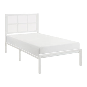 English Elm 1pc Twin Platform Bed with Dark Metal Frame and Faux Cane Panel Headboard, Coastal Casual Design, No Box Spring Needed White 47.25 L x 28 W x 3.75 H B011P214039