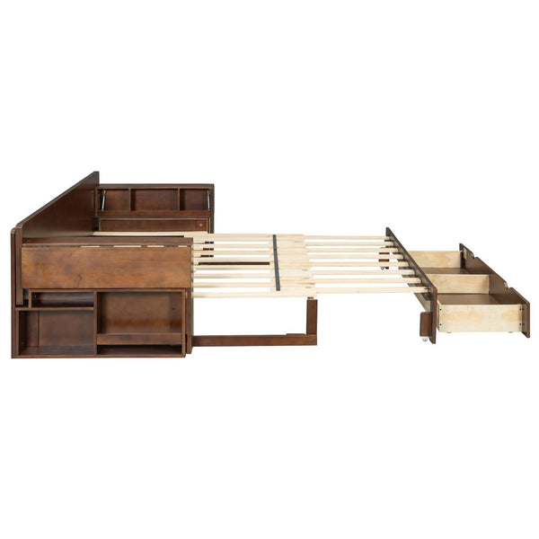 English Elm Queen Daybed with Hydraulic Desk Storage Drawers and Convertible Sofa for Small Spaces Espresso LT000272AAP