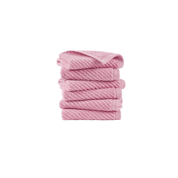 JLA Home Madison Park - 100% Cotton Zero-Twist Diagonal Ribbed Washcloths 6-Pack — Plush, Quick-Dry, High-Absorbency Towels Pink MP73-8869