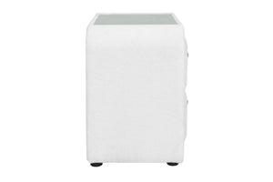 English Elm Shelyn Plush White Teddy Sherpa Nightstand with Glass Top, Crystal Knob & Chrome Accents, 70lb Limit B2726P313164
