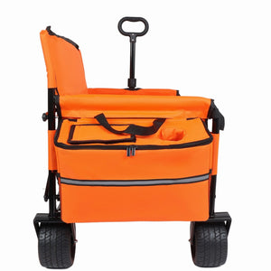 English Elm 3-in-1 Convertible Folding Wagon with 500lb Steel Frame and All-terrain Swivel Wheels Orange W2932P390463
