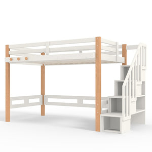 English Elm Twin Pine Wood Loft Bed with Built-in Shelving and Hook for Kids Bedroom W5305S00010