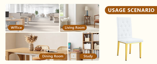 English Elm 4 white dining chairs set with gold legs, quilted PU, stud detailing, armless modern vintage style, easy assembly W1151131992