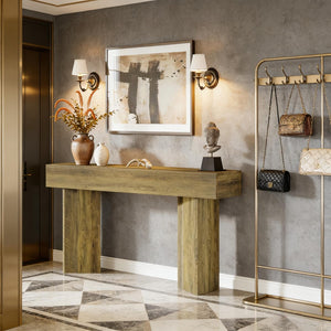 English Elm Wood Solid Fir Console Table Handcrafted Farmhouse Style for Entryway or Sofa T3971P449535