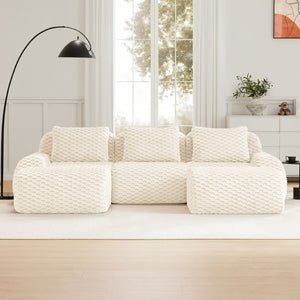 English Elm 114" U-shaped Modular Sectional Flannelette Sofa Oversized Lounge with Movable Ottoman Cream W714S01521