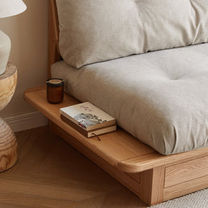 English Elm Oversized Red Oak Solid Wood Sofa with Storage, Removable Cushions, Waterproof Orange Linen Finish W1283S00005