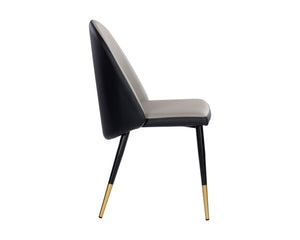 Sunpan Kline Modern Dining Chair with Smooth Curves, Faux Leather Upholstery, and Elegant Gold-Capped Legs Dillon Stratus / Dillon Black