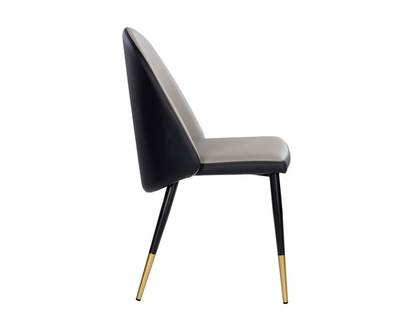 Sunpan Kline Modern Dining Chair with Smooth Curves, Faux Leather Upholstery, and Elegant Gold-Capped Legs Dillon Stratus / Dillon Black
