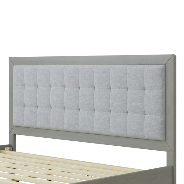 English Elm Christopher Knight Home® - Solid Wood Platform Bed With Upholstered Tufted Headboard - Mid-Century Style, Durable Support & Comfort N758P197693G