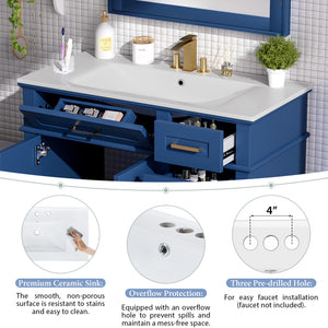 English Elm 36" Blue Modern Bathroom Vanity with Ceramic Sink, Solid Wood+MDF, Soft-Close Doors, 4 Drawers, Compact Elegance for Small Spaces N729P253935C