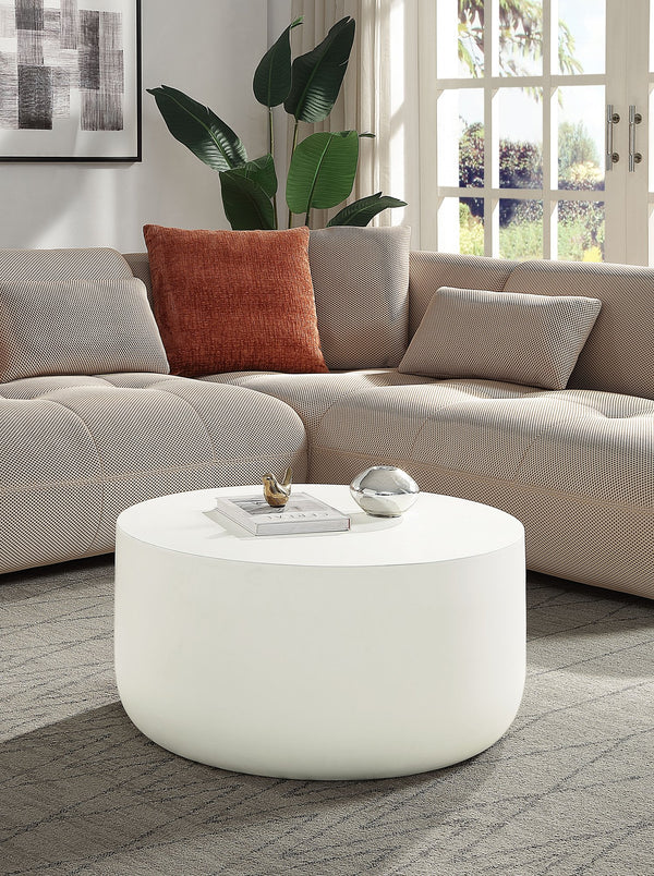 English Elm Dustan Round Natural White Coffee Table with Faux Concrete Finish — Eco-Friendly Cement Look, Sleek Modern Design B2726P246350