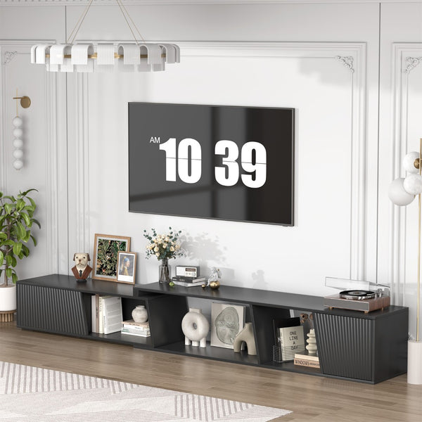 English Elm Highboy Media Console with Led Lighting Fluted Panels and Storage for Living Room T3773P416495